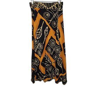Platinum By Dorothy Schoelen Wrap Maxi Skirt Vintage Artsy Tribal Womens 4 Gold